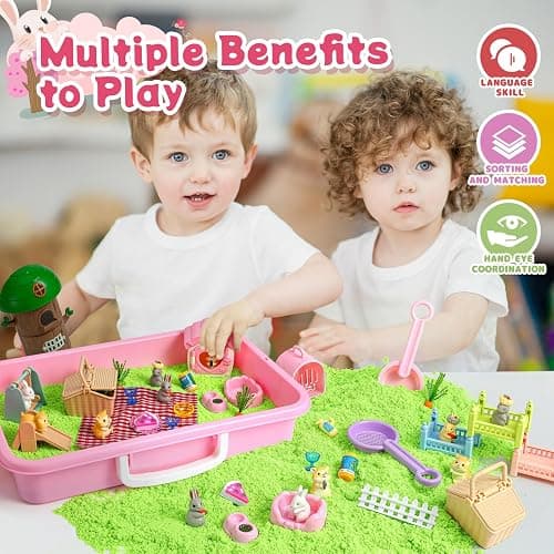 KNASON Rabbit and Hamster Sensory Bin,Play Sand Kit for Girls and Boys with 2.2lbs Sensory Sand and Box,Pet Sandbox Toys Role Pretend Play Beach Toy Birthday Present for Toddler Ages 3 4 5 6 7 8 thumbnail 6