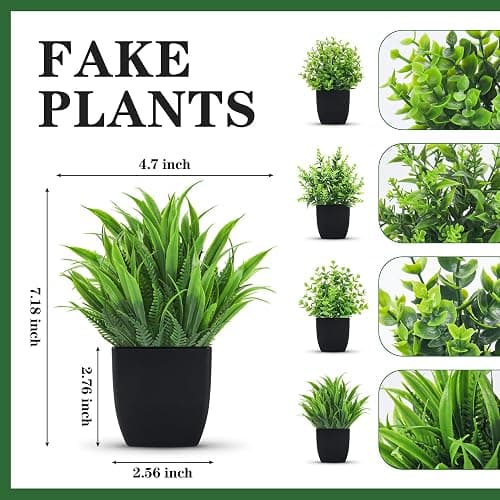 Der Rose 4 Pack Fake Plants Small Artificial Mini Faux Plants Indoor Black Bathroom Accessories for Room Home Office Shelf Decor thumbnail 3