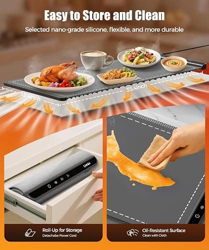 Extra Large Food Warming Mat with Heat-Resistant Pad, 36X15 Inch, 6 Temperature & 6 Timer Settings, Child Lock Safety,Food Warmer Chafing Dishes Fits for Family Dinners and Parties thumbnail 5