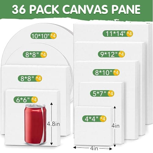 ESRICH Canvases for Painting, 36 Pack Canvas Boards 4x4, 6x6, 8x8, 5x7, 8x10, 9x12, 11x14, Round Canvas Panels with 8x8,10x10-Cotton Primed Blank Large Canvases for Acrylic, Oil, Gouache & Tempera. thumbnail 3