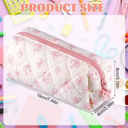 Sherr Coquette Bow Pencil Case Pink Bow Cute Pencil Pouch Soft Cotton Storage Bag Aesthetic Pattern Gift Makeup Pouch Cosmetic Bag for Women thumbnail 7