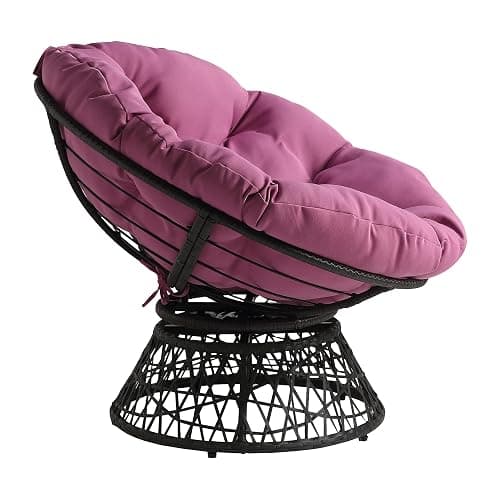 OSP Home Furnishings Wicker Papasan Chair with 360-Degree Swivel, Grey Frame with Purple Cushion thumbnail 6