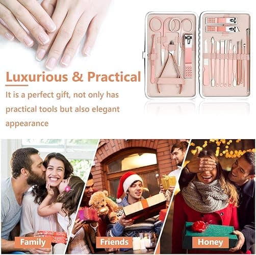 URAQT Nagelknipser, 18-teiliges Maniküre Pediküre Set, Damen Edelstahl Werkzeuge, Professionelle Beauty Nagelpflege Kit für Zuhause, Reisen (Roségold) thumbnail 7
