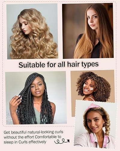 Heatless Hair Curler,Blowout Heatless Curls Overnight,No Heat Curling Rod Set with Satin Bonnet for Sleep in,Pink thumbnail 3