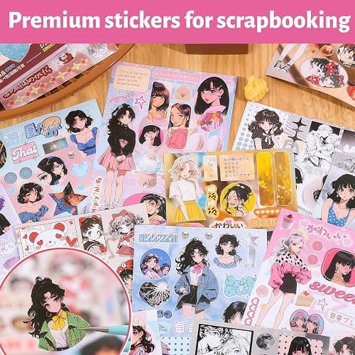 Bafutayawa Sticker Book Journal Scrapbook Accessories, 30 Sheets with 650+ Retro Anime Girl Designs for Scrapbooking & Bullet Journal, Kawaii Sticker Set for Photo Album, Nostalgic Showa Style thumbnail 7