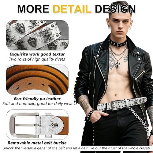 EVERBLTING Black Studded Belt Y2k Skull Belt Y2k Studded Belts for Men Women Punk Emo Gothic Skull Spiked Belts thumbnail 4