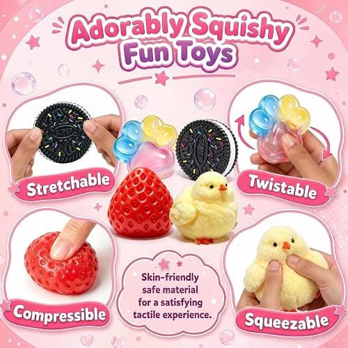 4Pcs Big Taba Squishy Fun Box Toys Kit Set, Including Strawberry Paw Chick Cookies, Stress Relief Squeezee Fidget Squishy Toys Pack, Cheap Squishies Party Favors Birthday Xmas Gifts for Kids Adults thumbnail 5