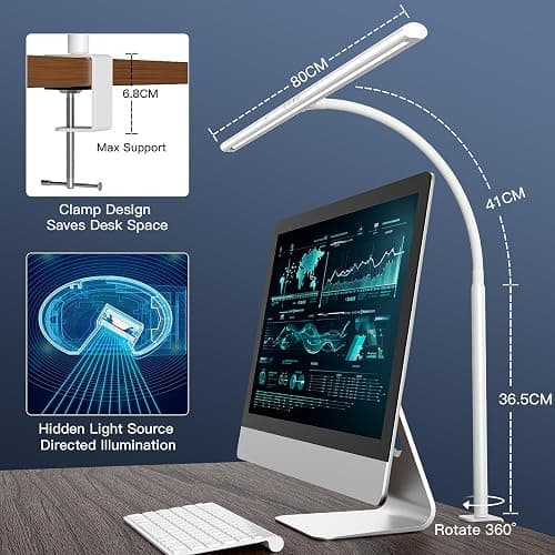 EYOCEAN Schreibtischlampe LED mit Gestensteuerung & Fernbedienung, 24W 80CM Klemmbare Schreibtischlampen, Dimmbare Einstellbare Farbtemperaturen Monitor Lampe, Tageslichtlampe für Heimbüro, Weiß thumbnail 6