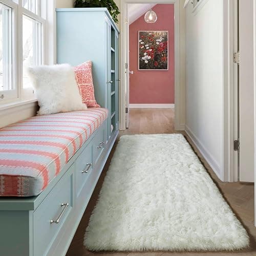 ONASAR Cream White Runner Rugs for Bedroom Living Room, Ivory Fluffy 2x6 Bedside Hallway Area Rug, Ultra Soft Plush Furry Faux Fur Non Slip Floor Carpet for Nursery Kids Dorm Closet Home Decor thumbnail 5