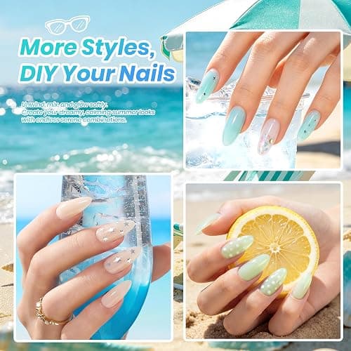 Beetles Jelly Gel Nail Polish Set, Seasalt Holiday 6 Colors 9ML Sheer Gel | Milky White MInt Green Blue Gel Nail Polish Kit Soak Off UV Salon DIY at Home Manicure Gift for Women thumbnail 6