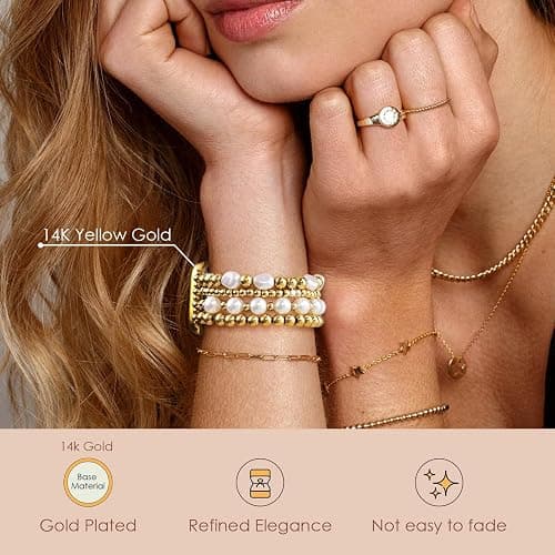 AIRSPO Gold Beaded Bracelets Compatible for Apple Watch Band 38mm 40mm 41mm Women, 14K Gold Plated Bead iPhone Watch Bands Elastic Stretchy Strap for iWatch Series SE 8 7 6 5 4 3 2 1,Large thumbnail 3