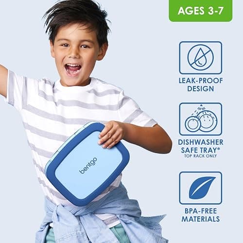 Bentgo Kids Bento-Style 5-Compartment Leak-Proof Lunch Box - Ideal Portion Sizes for Ages 3 to 7 - Durable, Drop-Proof, Dishwasher Safe, PFAS & BPA-Free & Made with Food-Safe Materials (Blue) thumbnail 4