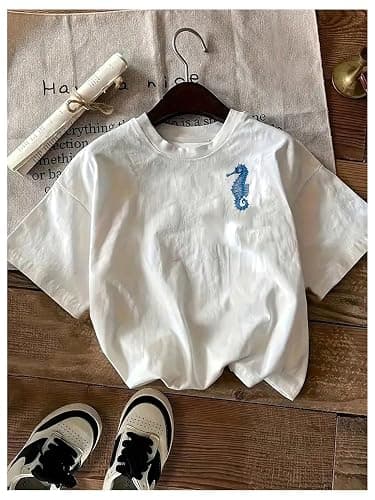 RoseSeek Women's Graphic Letter Tee Crew Neck Trendy Summer Vintage T Shirt | Drop Shoulder, Short Sleeve Car Print Top, Graphic Tees for Women, Y2k Vintage Tshirts thumbnail 2