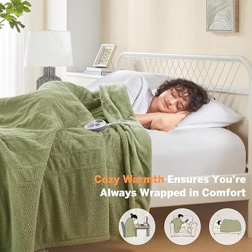 Serta Heated Blanket, Electric Twin Size, Soft, Warm, Fuzzy - Auto Shut Off Timer, 10 Lv Heat Setting, ETL Certified, 62" x 84" Sage thumbnail 5