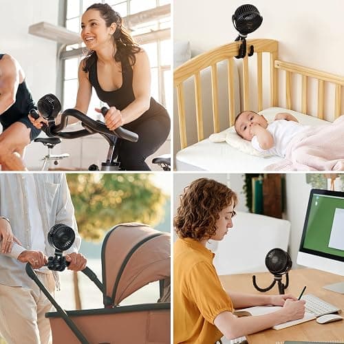 Momcozy 8000mAh Portable Stroller Fan | 27H Ultra-long Battery Life | Detachable 4 Speed 360°Rotate | 2 Modes LED Night Light, USB Rechargeable Handheld Cooling Fan for Travel, Car Seat, Bedroom thumbnail 8