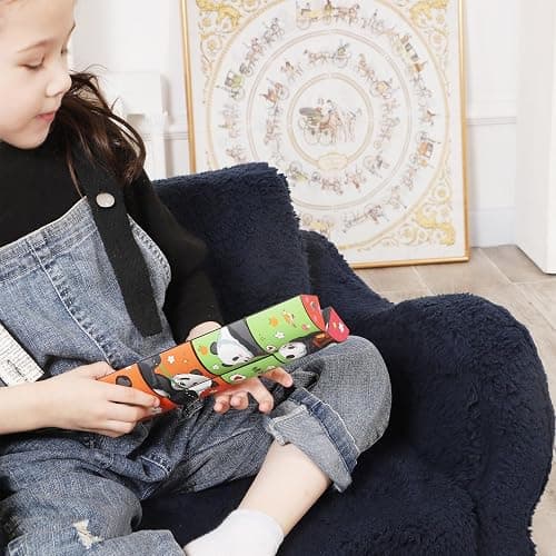 MOMCAYWEX Kids Sofa, 2-in-1 Flip-Out Foam Couch with Soft Sherpa Cover, Cozy Play Lounge Chair, Dark Blue thumbnail 5