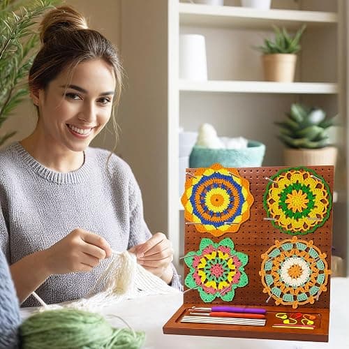 Crochet Blocking Board with 16 Pegs, 11x11 Inch: Granny Square Blocking Board - Gifts for Women, Mom, and Mother, Blocking Boards for Crochet Projects thumbnail 2