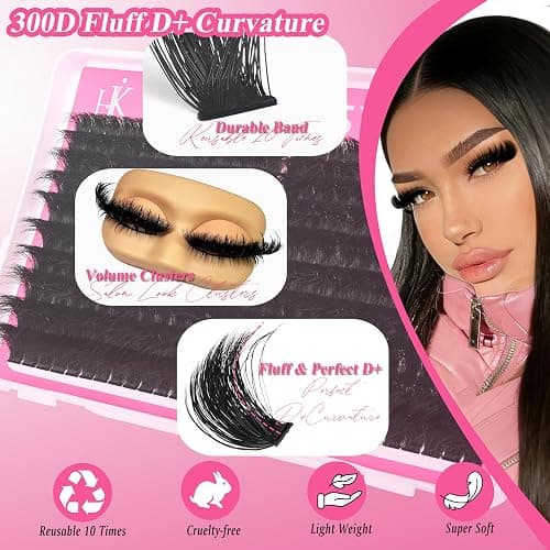 300D Lash Clusters D+ Curve Mega Volume 10-18mm Eyelash Clusters Huge Plus Pack 280pcs Lashes Reusable Wispy Clusters No Plastic Feeling Matte Black By Hiklasy thumbnail 3