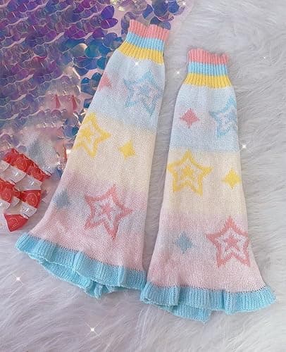 Leoparts Womens Knit Leg Warmers Y2K Star Pattern Flared Knee High Leg Sleeve Socks Goth Punk Harajuku Streetwear Leg Cover thumbnail 5