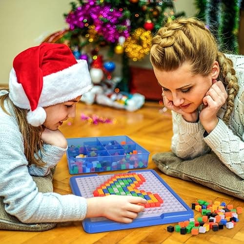 ZOZOPLAY Large Cube Mosaic Puzzle, 490-Piece STEM Learning Building Blocks | 490 ABS cubes, storage case, grid board, 12 pattern prompts for ages 3+; supports color, shape, fine-motor, and STEM learning thumbnail 2