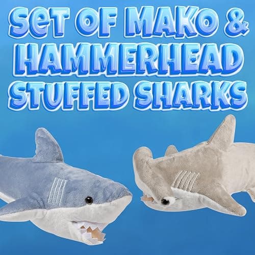 Bedwina Stuffed Animal Sharks - Pack of 2 Large, 14 inch Mako & 13 inch Hammerhead Plush Shark Toys, Stuff Animals Toy, for Baby Toddlers & Kids thumbnail 3