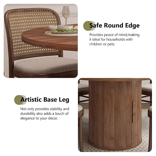 weselon 47 inch Round Dining Table for 4, Kitchen Table Dinner Table with 2-Layer Storage Shelf and Wood Slide Door for Home Dining Room Living Room (Walnut) thumbnail 6