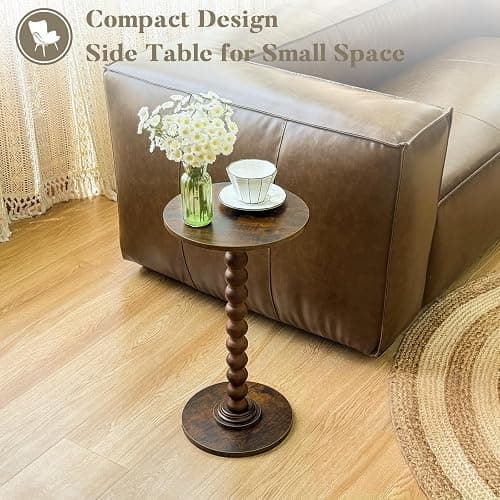 Fultyle Round Side Table, Small Drink Table for Small Spaces, Modern Accent Nightstand with Solid Wood Leg for Living Room, Bedroom, Corners, and Office (Rustic Brown) thumbnail 5
