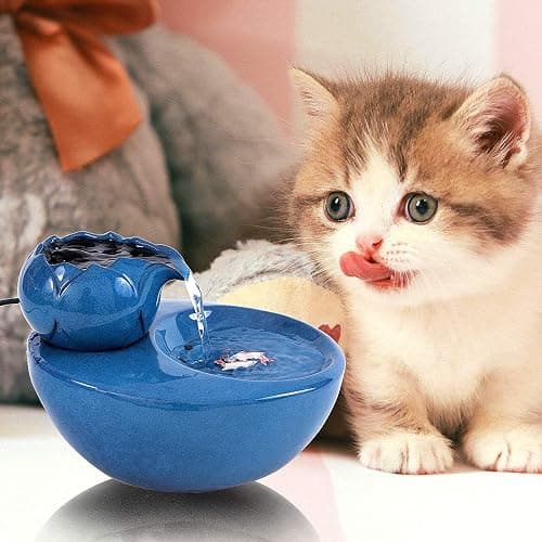 ROSE CREATE Ceramic Cat Drinking Water Fountain, 1.3 Liters Pet Water Fountains for Cats and Dogs, Electric Pet Water Dispenser with Quiet Pump and 5 Replacement Filters - Blue Lotus Style thumbnail 8