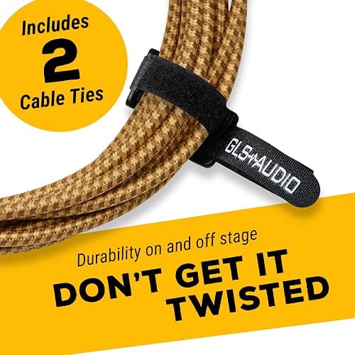 GLS Audio Instrument Cable - Amp Cord for Bass & Electric Guitar - Straight to Right Angle 1/4 Inch Instrument Cable - Brown/Yellow Braided Tweed, 20ft thumbnail 4
