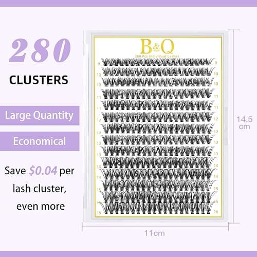 B&Q Lash Clusters 280 Pcs 9-16MIX Individual Lashes 40D Cluster Lashes D Curl Eyelash Clusters Soft Volume DIY Lash Extensions at Home (40D-9-16MIX) thumbnail 3