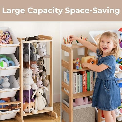 Toy Storage Organizer with Bookshelf and Stuffed Animal Storage - Kids Playroom Organization with Shelves and 12 Toy Bins - Toddler Living Room Toy Box for Lego - Nursery Bedroom Decor Essentials thumbnail 6