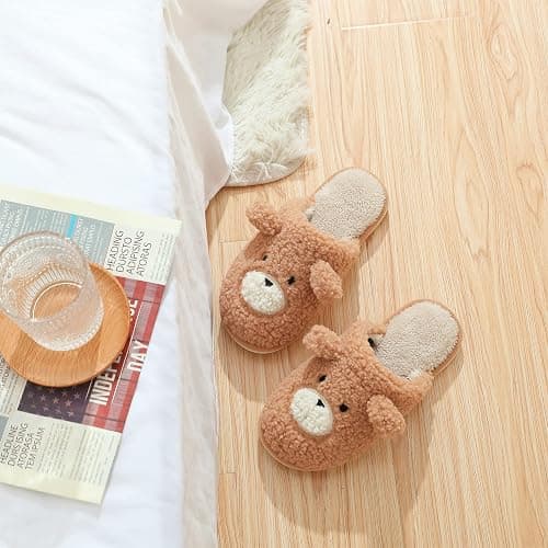 Jbciuds Bear Slippers for Women - Cute Fluffy Memory Foam House Shoes - Warm Plush Anti-Slip Animal Slippers for Indoor & Outdoor thumbnail 5