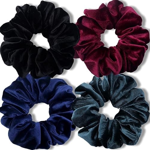 IVARYSS Extra Large Scrunchies for Women's Thick Hair, Premium Velvet Soft Jumbo Scrunchy, XL 6 inch Big Elastic Band Hair Accessories, 4 Pack, Dark - Image 1