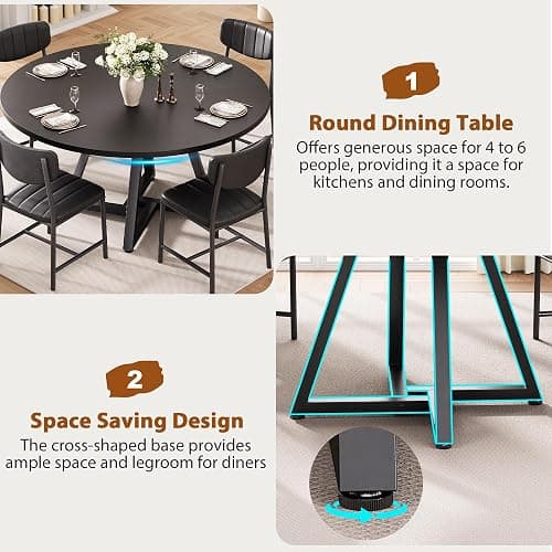 Jocoevol Round Dining Table Kitchen Dining Room Circle Dinner Pedestal Table for 4, Space Saving Wood Kitchen & Dining Room Furniture (Black) thumbnail 2