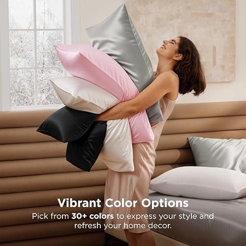 Bedsure King Size Satin Pillowcase Set of 2 - Silver Grey Pillow Covers for Hair and Skin with Envelope Closure, Similar to Silk Pillow Cases, Gifts for Women Men, 20x36 Inches, 2pcs thumbnail 3