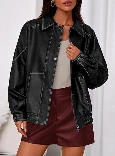 PRETTYGARDEN Faux Leather Jacket Women Bomber Motorcycle Zip Up Jackets Oversized Fall Fashion Outfits 2026 Winter Coats thumbnail 7
