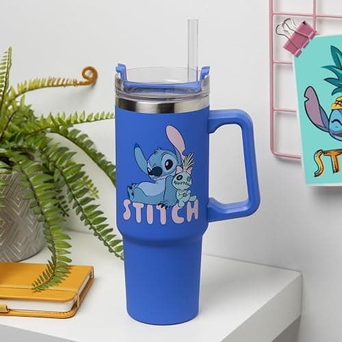 Paladone Disney Stitch 900 ml Blue Insulated Travel Cup and Straw, Officially Licensed Quencher with Handle for Iced Tea or Coffee, Pop Culture Merchandise for Fans thumbnail 3