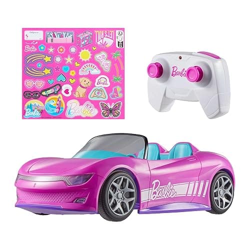 Hot Wheels Barbie RC Toy Car, Remote-Control Pink Convertible, Can Hold 2 Barbie Fashion Dolls & Trunk Opens for Storage, Sticker Sheet for Customizing - Image 1