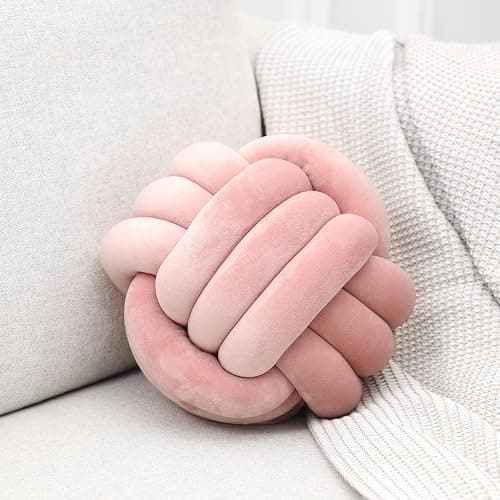 Petrella Knot Pillows Ball Round Throw Pillows Home Decor Cushion Decorative Aesthetic Throw Pillows，Pink 8inch - Image 1