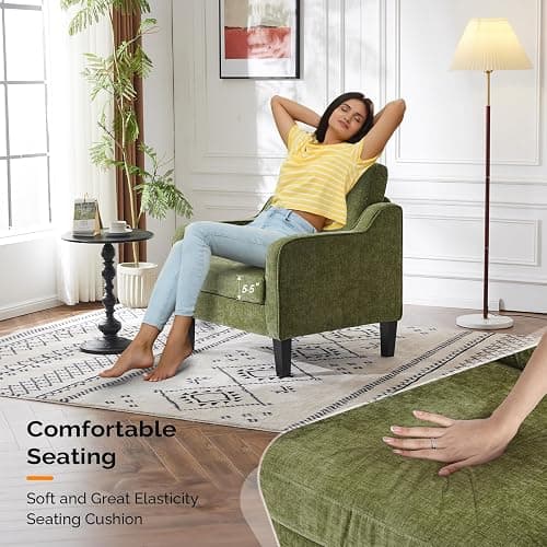 VINGLI Accent Chairs Set of 2, Modern Traditional Armchair for Living Room | Olive Green Reading Chair for Bedroom, Chenille Upholstered Sofa Chairs, Comfy Chair for Small Space, Apartment, Waiting Room thumbnail 3