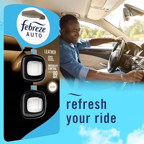 Febreze AUTO Air Freshener, Odor-Fighting Automotive Vent Clip, Scented Car Accessories, Long Lasting for Strong Odors, Leather, 2 Count thumbnail 7