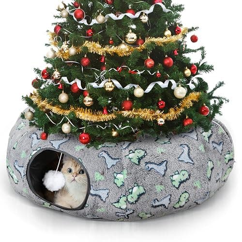 Cat Tunnel Bed, Foldable Cat Donut Tunnel with Removable Cushion & Toy Ball, Stress Relief Fun, Round Pet Play Tunnel for Indoor Cats, Kittens and Small Pets (3D Dinosaur Pattern) thumbnail 2