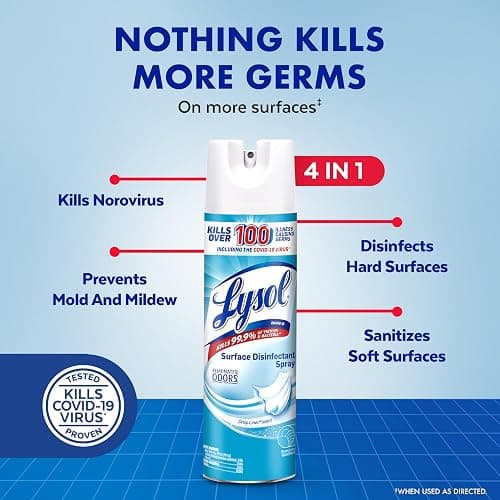 Lysol Disinfectant Spray, Household Cleaning Supplies, Disinfecting Multi-Purpose Room Spray, Antibacterial Sanitizer, Deodorizer, Kills Hantavirus, Crisp Linen, 19 Fl Oz (Pack of 2) thumbnail 2