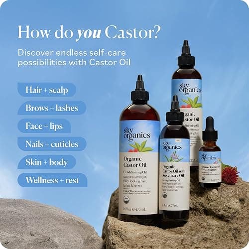 Sky Organics Castor Oil - USDA Certified Organic Hair Oil for Hair Growth, Skin, Face, Eyelashes - Cold Pressed & Hexane Free - Pure Organic Castor Oil Pack Wrap - Carrier & Hair Treatment Oil -16oz thumbnail 9