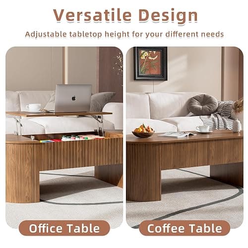 Lift Top Coffee Table with Hidden Storage, 47 Inch Oval Mid Century Modern Coffee Table with Lifting Top for Living Room, Large Wooden Center Table for Home Office (Walnut) thumbnail 5