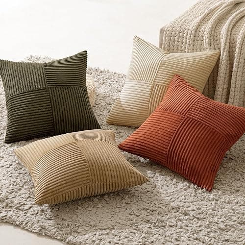 MIULEE Rust-Olive Green Decorative Throw Pillow Covers 18x18 Inch Set of 4 Boho Color-Clash Cushion Cases Farmhouse Pillow Cases Corduroy Striped Home Decor for Couch Sofa Living Room Bed thumbnail 4
