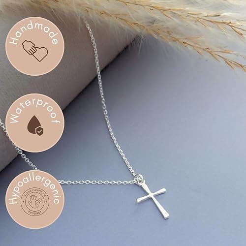 Annika Bella Cross Necklace for Women, 16-18 Inches Silver/Gold Chain, Women's Small Simple Cross Necklaces Religious Charm Jewelry, Faith Gift for Her thumbnail 3