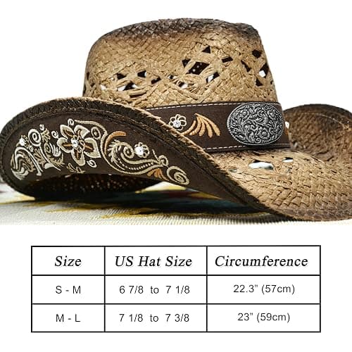 FLUFFY SENSE. Cowboy Hats for Women and Men Straw Western Hat Embroidered Cowboy Hat for Cowboys and Cowgirls thumbnail 4