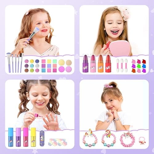PERRYHOME Kids Makeup Set for Girls, 63 Pcs Washable Non-Toxic Real Cosmetic Toddler Makeup Kit, Unicorn Princess Play Makeup Toys Birthday Gifts, Dress up Time Girl Toys for 3 4 5 6 7 8 9 10 11 12 thumbnail 5