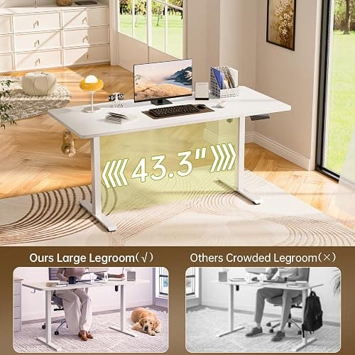 Veken 63x27.6 Inch Large Electric Standing Desk, Heights Adjustable,Sit to Stand Up, Work Home Office Computer Table for Walking Pad, Gifts for Dad, Wooden Desktop Desks, White thumbnail 9